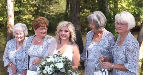 bridal couple decides to swap out regular flower girls for their four grandmothers