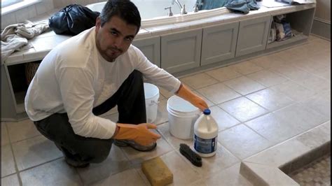 Rub the paste on the grout and let it sit for about 30 minutes. Cleaning floor grout - YouTube