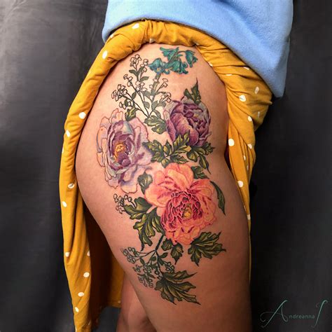Flower Hip And Thigh Tattoos