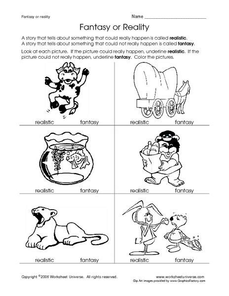 Fantasy Or Reality Stories Kindergarten 1st Grade Worksheet First