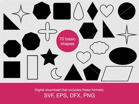 Basic Shapes Svg Png Eps Dxf 70 Shapes Cricut Download Etsy
