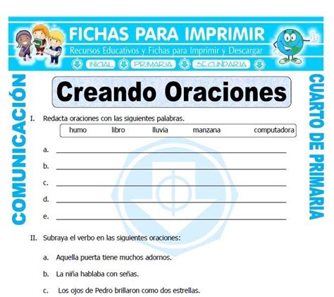 Ficha De Ejemplos De Oraciones Para Cuarto De Primaria Clases De