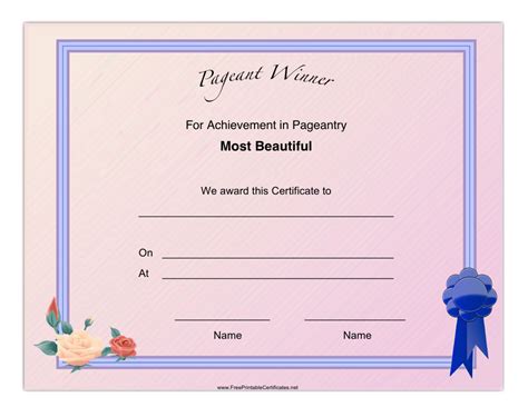 Pageant Most Beautiful Achievement Certificate Template Download