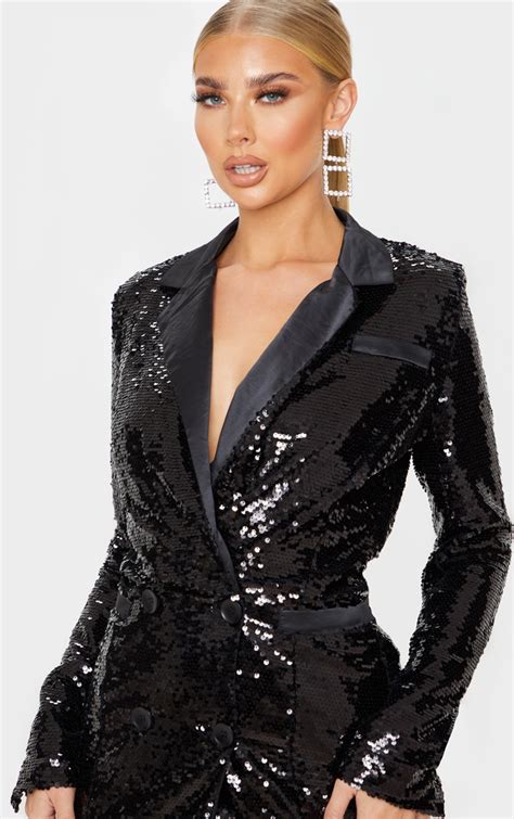 black sequin blazer dress dresses prettylittlething usa
