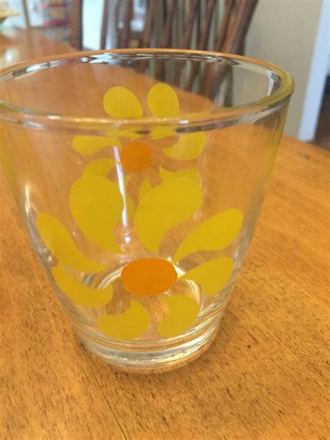 Vintage Hazel Atlas Yellow Flower Sour Cream Glasses Set Of 2 Etsy