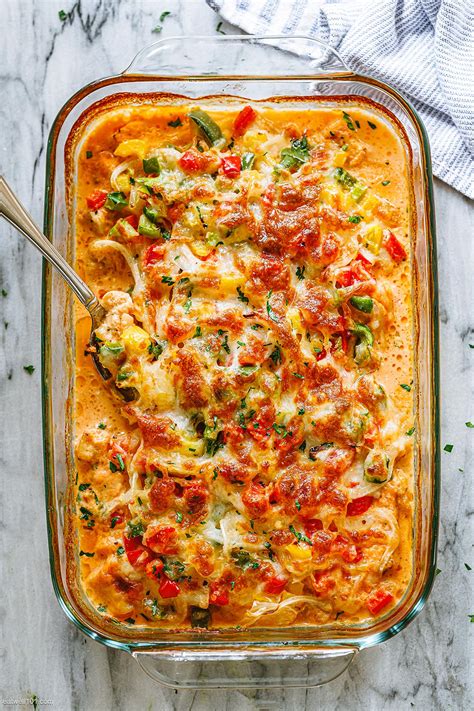 You could make fresh spanish rice to use in the casserole, or save time and use. Creamy Baked Fajita Chicken Casserole Recipe - Baked ...