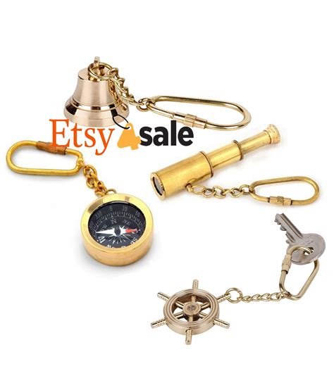 Indian Metal Brass Key Chain Telescope Magnetic Compass Ship Staring
