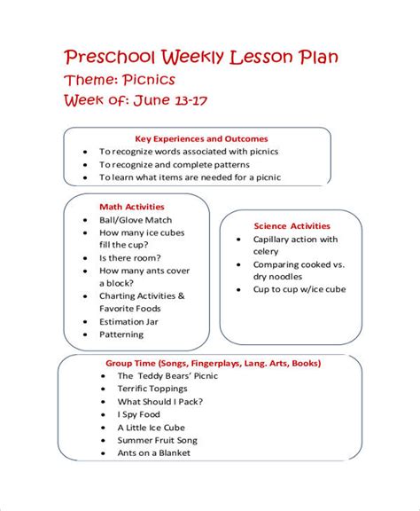 Preschool Lesson Plan Templates