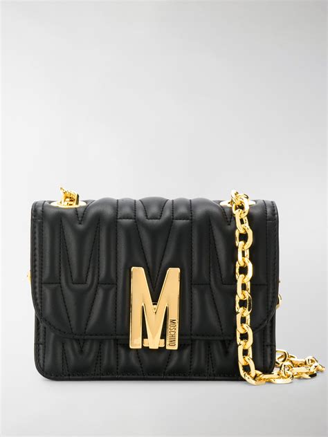 Moschino M Plaque Quilted Crossbody Bag Black Modes