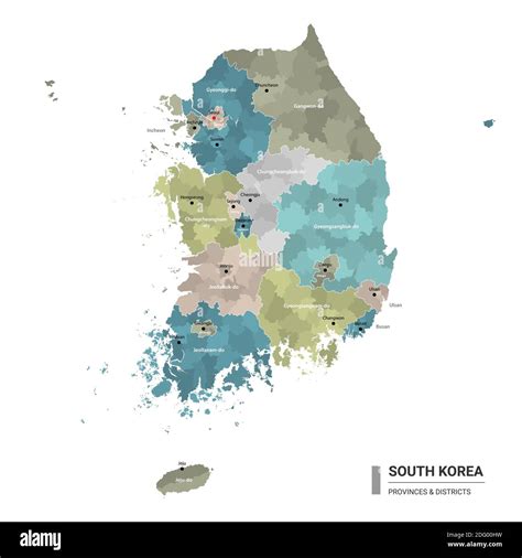 South Korea Higt Detailed Map With Subdivisions Administrative Map Of South Korea With