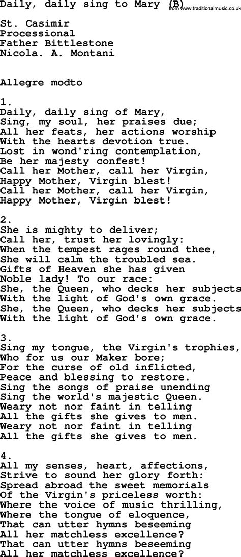 Catholic Hymns Song Daily Daily Sing To Mary2 Lyrics And Pdf
