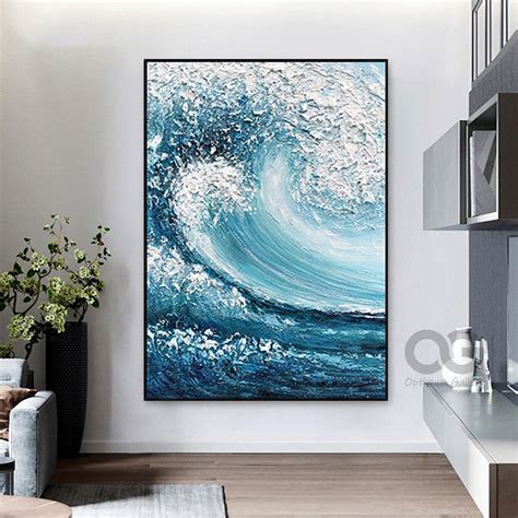 Canvas Wall Art Sunset Beach Blue Waves Ocean Art Large Modern Artwork