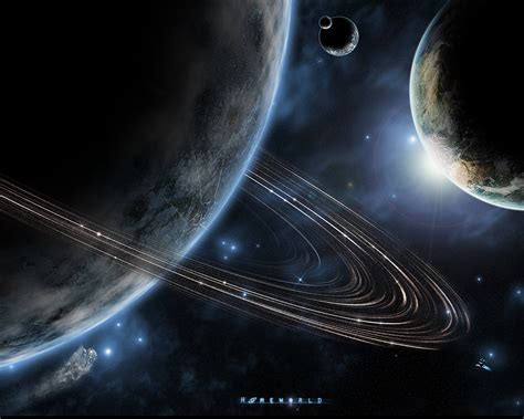Light Outer Space Horizon Stars Planets Rings Spaceships Science
