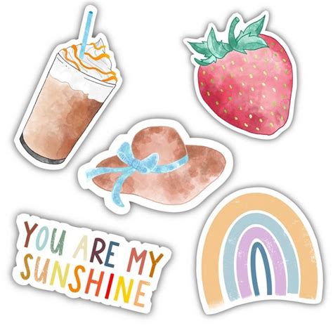 Big Moods Sunny Vibes Watercolor Aesthetic Sticker Pack 5pc Aesthetic