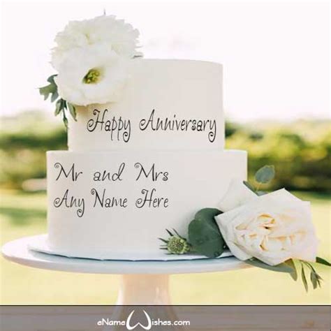Beautiful Flower Wedding Anniversary Name Wish Cake