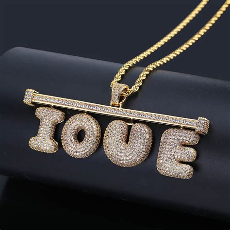 Buy Custom Iced Out Bubble Letters Pendant Necklaces