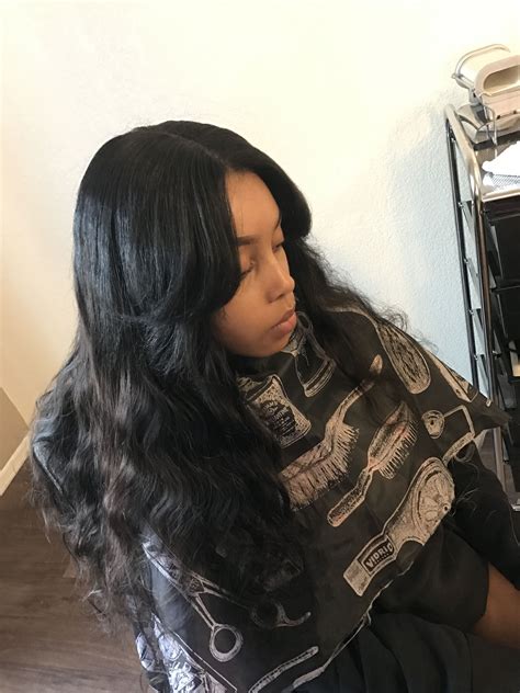 Middle Part Sew In Curly Hair Sew In Middle Part Curls Sew In