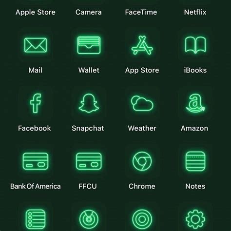 Green Neon App Icons Neon Aesthetic Ios Icons Iphone Icon Pack