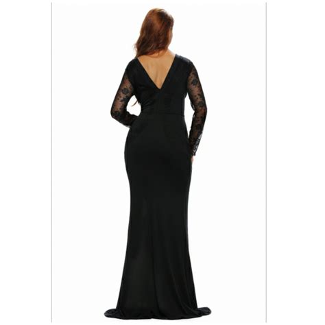 Black Sheer Lace Long Sleeve Front Slit Long Prom Dress Emfed