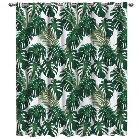 Nordic Windy Tropical Banana Leaves Window Treatments Curtains Valance
