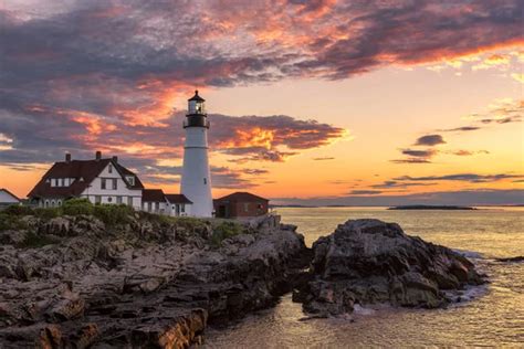 The Portland Head Lighthouse At Sunset In Cape Elizabeth Maine Usa