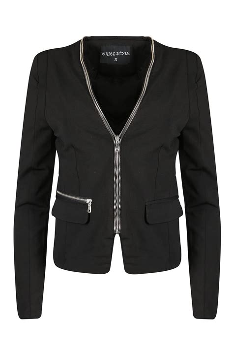 womens ladies collared long sleeve zip up office work tailored jacket blazer top ebay