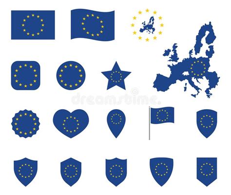 European Union Flag Icons Set Symbols Of Eu Flag Stock Vector