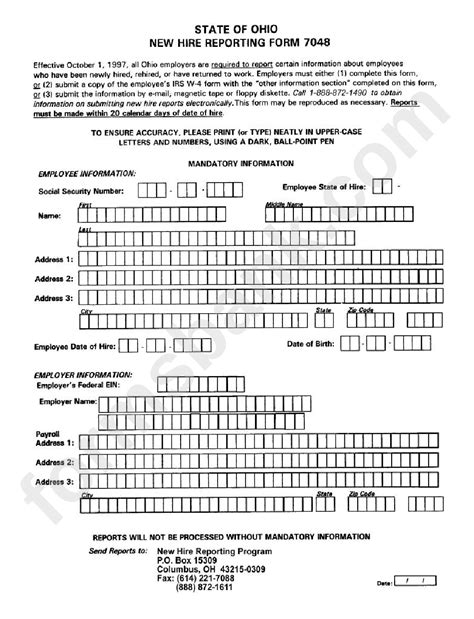 New Hire Reporting Form 7048 Ohio Printable Pdf Download