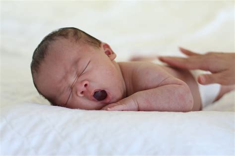 Royalty Free Photo Yawning Baby Lying On White Textile Pickpik