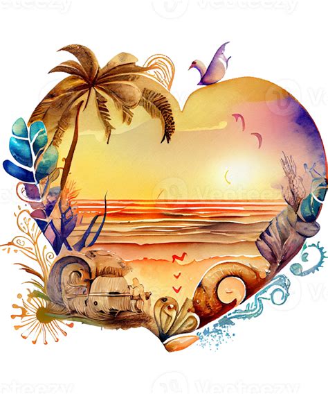 Free Beach Heart Watercolor Ai Generative 23474645 Png With Transparent