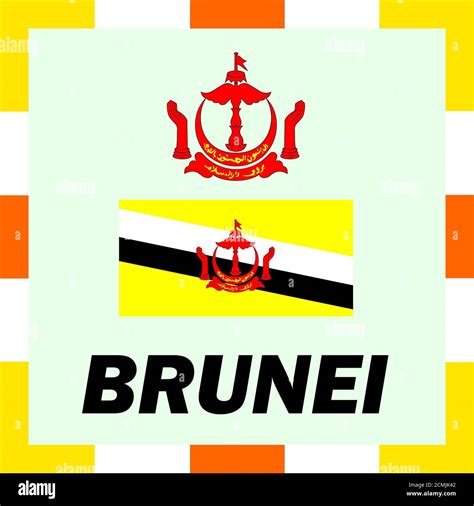 Official Ensigns Flag And Coat Of Arm Of Brunei Stock Photo Alamy