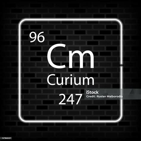 Simbol Neon Curium Unsur Kimia Dari Tabel Periodik Ilustrasi Vektor