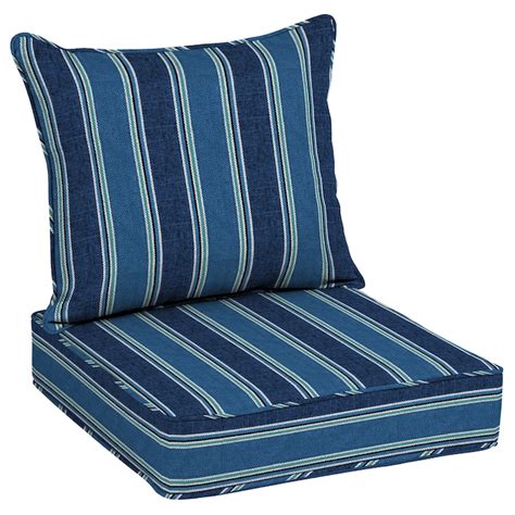 Allen Roth 2 Piece Blue Coach Stripe Deep Seat Patio Chair Cushion In