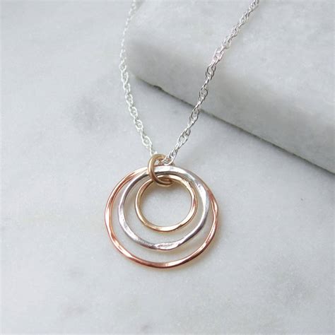 Rolled Rose Gold Silver And Gold Circles Necklace By Hazey Designs