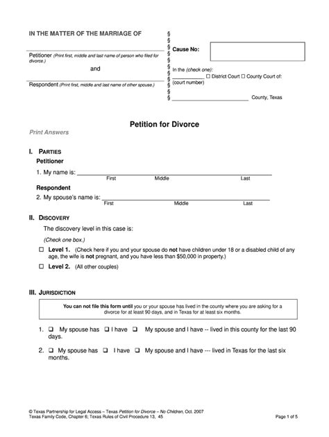Free Printable Divorce Forms For Texas