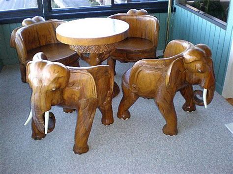 Hand Carved Teak Elephant Table And Four Chairs Elephant Home Decor