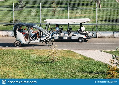 Sochi Russia June 4 2018 Tourists On An Two Electric Cars