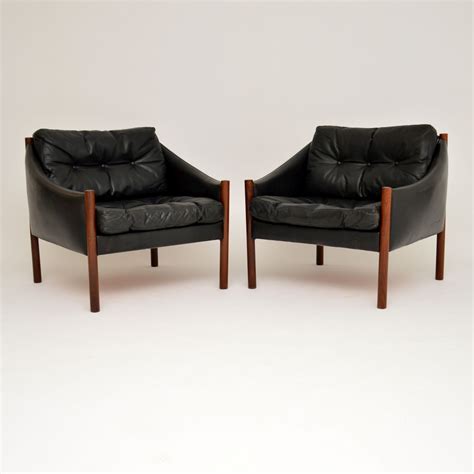 1960s Pair Of Danish Vintage Rosewood And Leather Armchairs