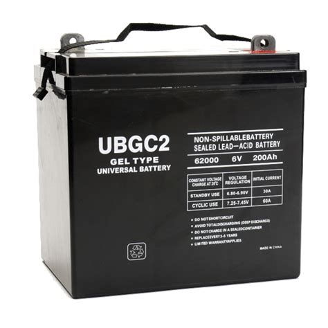 Ub Gc2 Golf Cart Gel Battery 6v 200ah Capacity L5 Terminal
