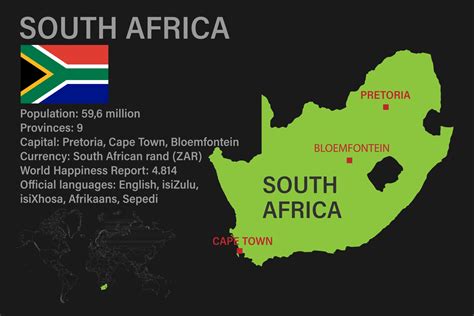 Highly Detailed South Africa Map With Flag Capital And Small Map Of