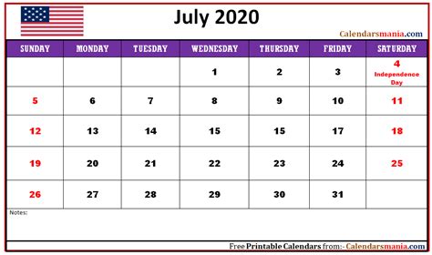2020 Calendar Printable Usa