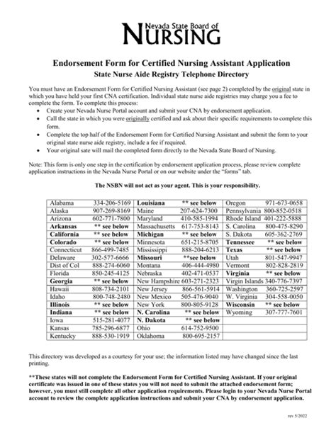 Nevada Endorsement Form For Certified Nursing Assistant Application