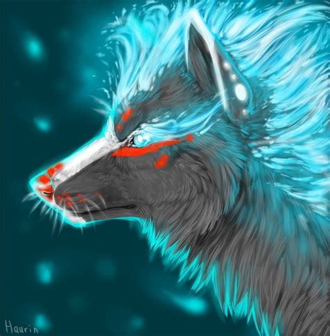Blue Fire By Haurin Anime Wolf Blue Wildfire Druid