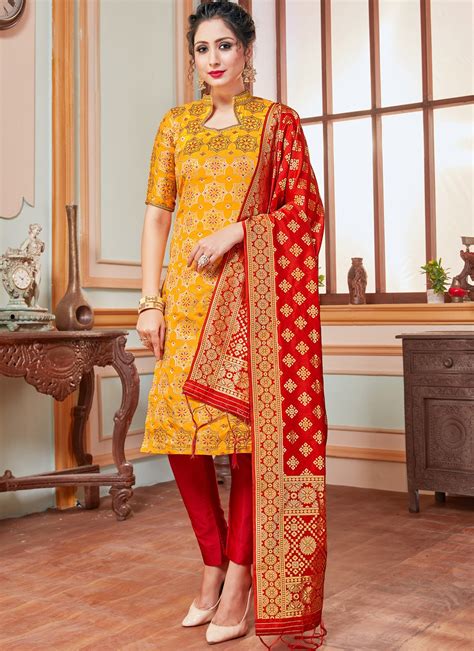 Banarasi Silk Yellow Trendy Salwar Suit Buy Online Salwar Kameez