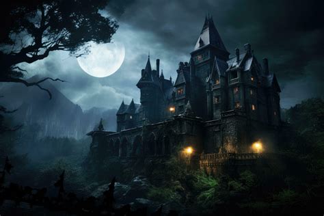 Ai Generated Fairy Tale Castle On The Lake At Night With Full Moon An