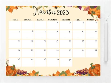 Editable November 2023 Calendar Printable Calendar Etsy