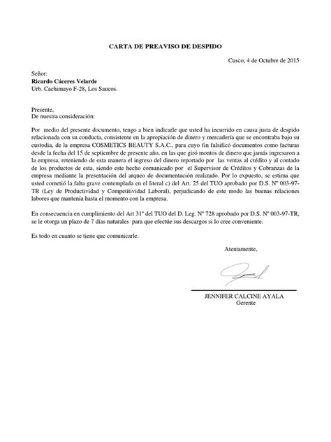 Modelo Carta De Preaviso De Despido Y De Despido Derecho Laboral
