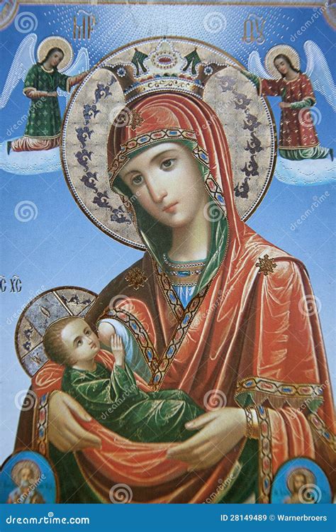Icon Of Mary And Jesus With Angels Stock Image Image Of Jesus Infant