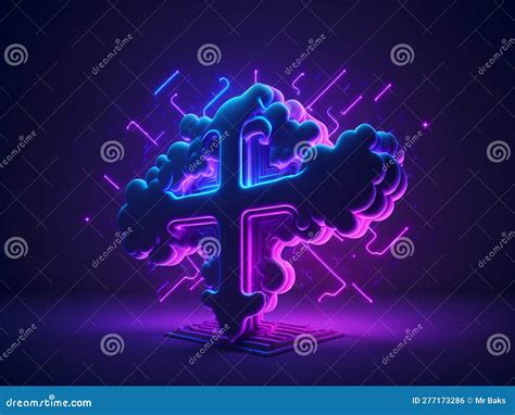 A Cross In A Cloud Of Smoke And Neon Lights Stock Photo Image Of