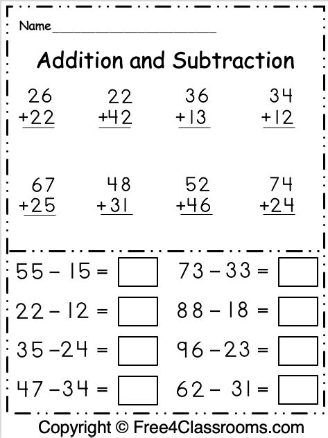 Free 1st Grade Addition And Subtraction 2 Digit Math Worksheet